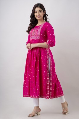 JaishreeFab Women Printed Ethnic Dress Kurta(Pink)