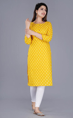 Tvyozs Women Printed A-line Kurta(Yellow)