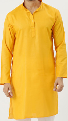 JODIDAR Men Solid Straight Kurta(Yellow)