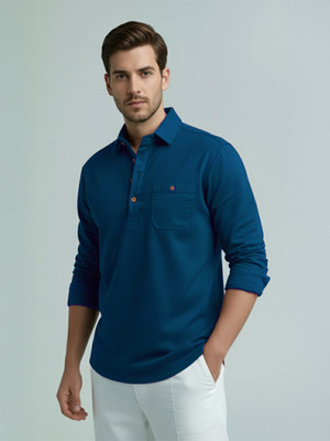 Vida Loca Men Solid A-line Kurta(Blue)