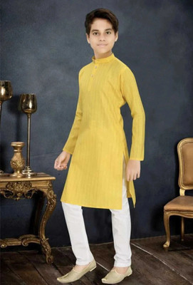 Liten Boys Striped Straight Kurta(Yellow)