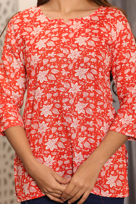 ORGANICLIQ Women Printed Straight Kurta(Red)
