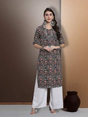 EthnicBasket Women Printed Straight Kurta(Black, Red)