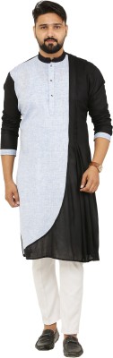 kiaz fashion Men Self Design Flared Kurta(Black, Grey)