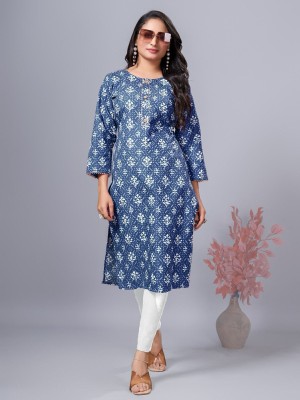 SIMPLYETHNICS Women Printed Anarkali Kurta(Light Blue, Multicolor)