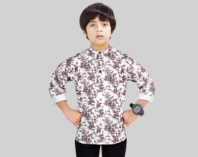 MADE IN THE SHADE Boys Floral Print Straight Kurta(White, Maroon)