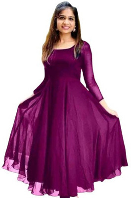 mdfab Women Solid Anarkali Kurta(Purple)