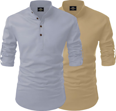 Kavyangle Creation Men Solid Straight Kurta(Grey, Gold)