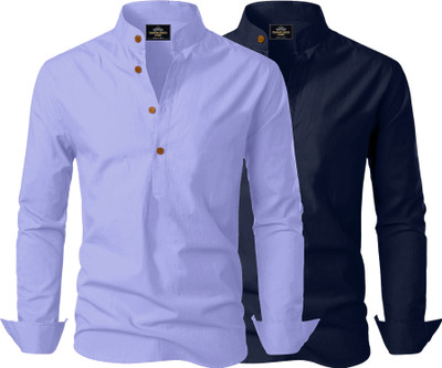 Kavyangle Creation Men Solid Straight Kurta(Blue, Light Blue)