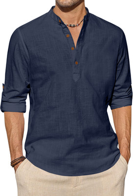 SHOPYCLICK Men Solid Straight Kurta(Dark Blue)