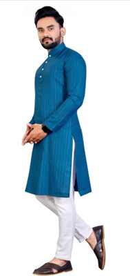 SEFRONI Men Solid Straight Kurta(Blue)