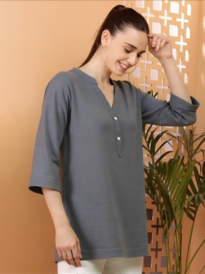PERFECT PRODUCTIONS Women Solid A-line Kurta(Grey)