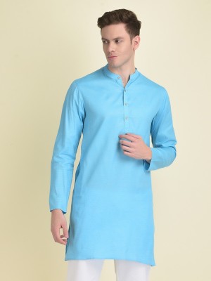 DEYANN Men Self Design Straight Kurta(Blue)