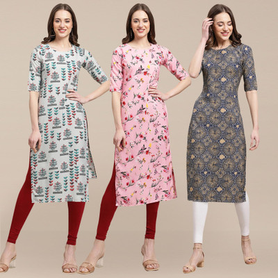 EthnicBasket Women Printed Straight Kurta(Multicolor)