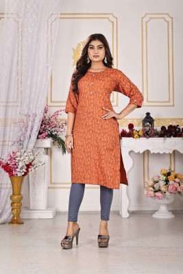 ALC Women Printed Straight Kurta(Orange)