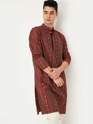 MAX Men Printed Straight Kurta(Red)