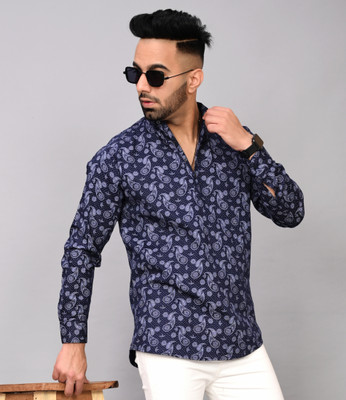 SHIRTZONE Men Printed Straight Kurta(Blue)