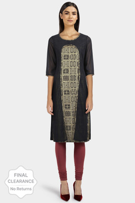 Aurelia Women Printed Straight Kurta(Black)