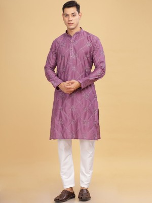 ANOUK Men Self Design Straight Kurta(Purple)