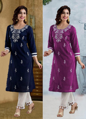 SISTO Women Chikan Embroidery A-line Kurta(Multicolor)