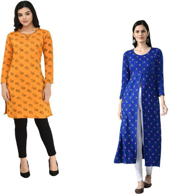 Indeweaves Women Printed A-line Kurta(Multicolor)