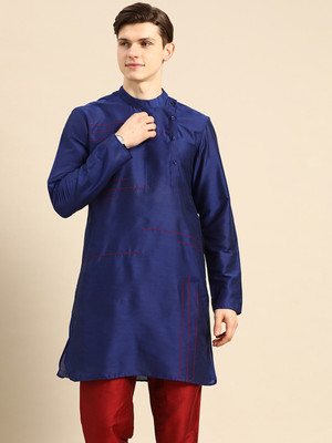 ANOUK Men Self Design Straight Kurta(Blue)