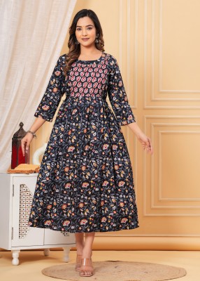 STYLE HEAVEN Women Printed A-line Kurta(Black)