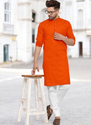 Trending Rashmi Men Solid Straight Kurta(Orange)