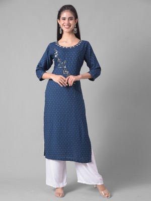 Dollar Missy Women Self Design Straight Kurta(Blue)