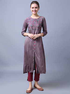 ANOUK Women Printed A-line Kurta(Purple)