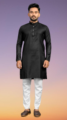 M Biswas Men Solid A-line Kurta(Black)