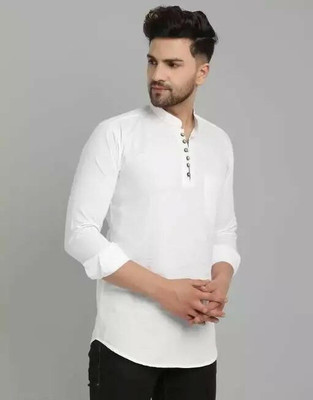 Gkcreative Men Solid Straight Kurta(White)