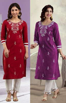SISTO Women Chikan Embroidery A-line Kurta(Multicolor)