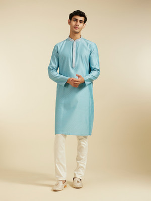 DIWAS by Manyavar Men Self Design Straight Kurta(Light Blue)