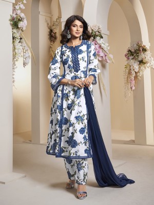 Bhama COUTURE Women Printed A-line Kurta(Blue)