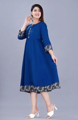 GULJAR FASHION Women Printed, Solid Anarkali Kurta(Dark Blue, Black, Grey)