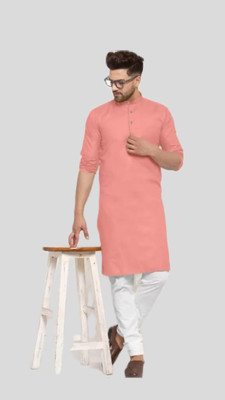 HouseOfCommon Men Solid A-line Kurta(Pink)