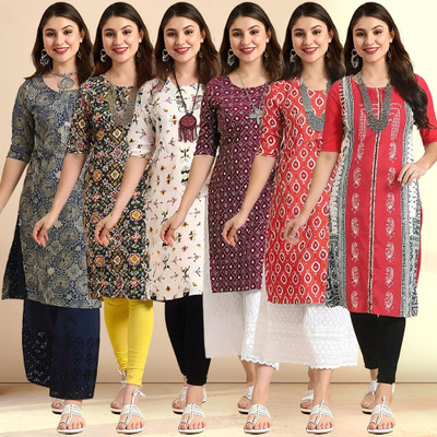 1 Stop Fashion Women Printed Straight Kurta(Multicolor)
