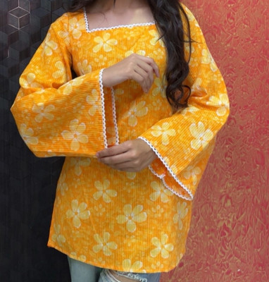 rangreze Women Printed Straight Kurta(Yellow)