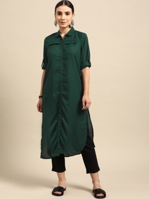 ANOUK Women Solid Straight Kurta(Green)