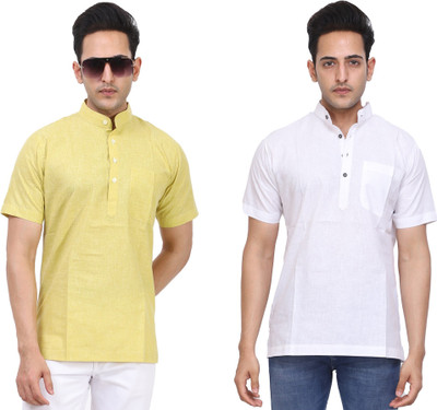 Kavita Fasion Men Solid Straight Kurta(Yellow, Beige)