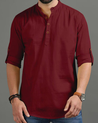 shyam enterprises Men Solid Straight Kurta(Maroon)