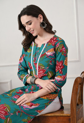 Vaimiya Women Floral Print Straight Kurta(Multicolor)