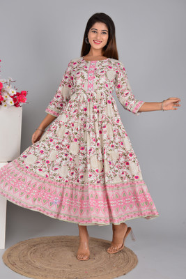 NUPITAL Women Floral Print Anarkali Kurta(Pink)