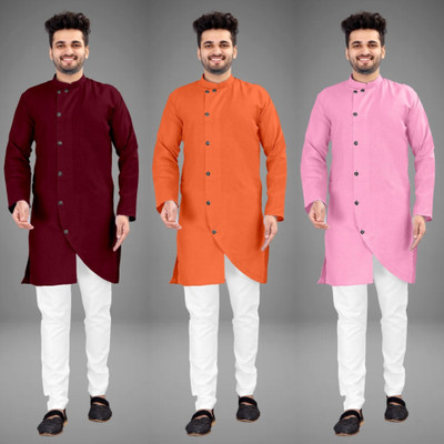 DIAMOND CLUSTER Men Self Design Trail Cut Kurta(Multicolor)