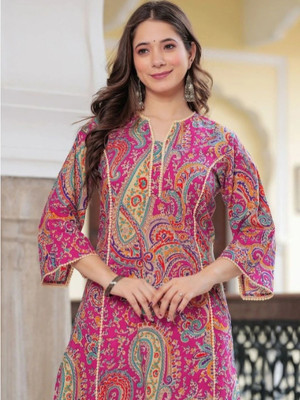 Anvi creation Women Printed Straight Kurta(Pink)