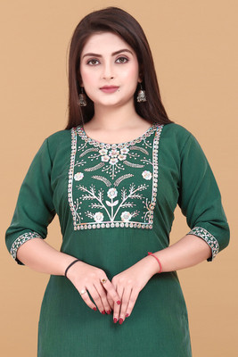 RIDDHI COLLECTION MALL Women Embroidered A-line Kurta(Green)
