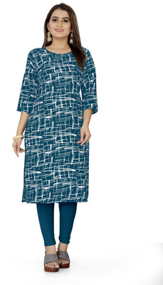 zindora Women Printed Straight Kurta(Blue)