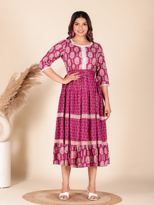 Aramya Women Floral Print Anarkali Kurta(Purple)