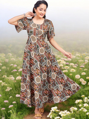 jya Women Floral Print Ethnic Dress Kurta(Grey)
